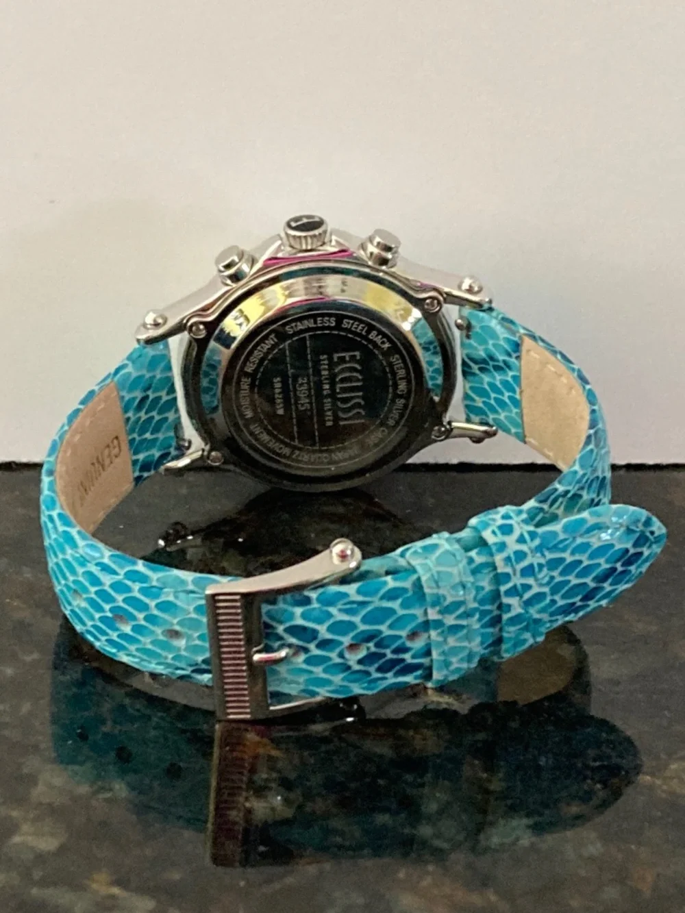 Ecclissi Sterling Multi-Function Chronograph Watch/Snakeskin Embossed Straps/NIB